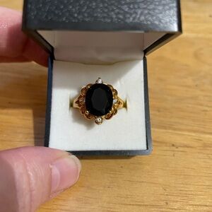 Facted Black Onyx Solitaire Ring-woman’s size 7
